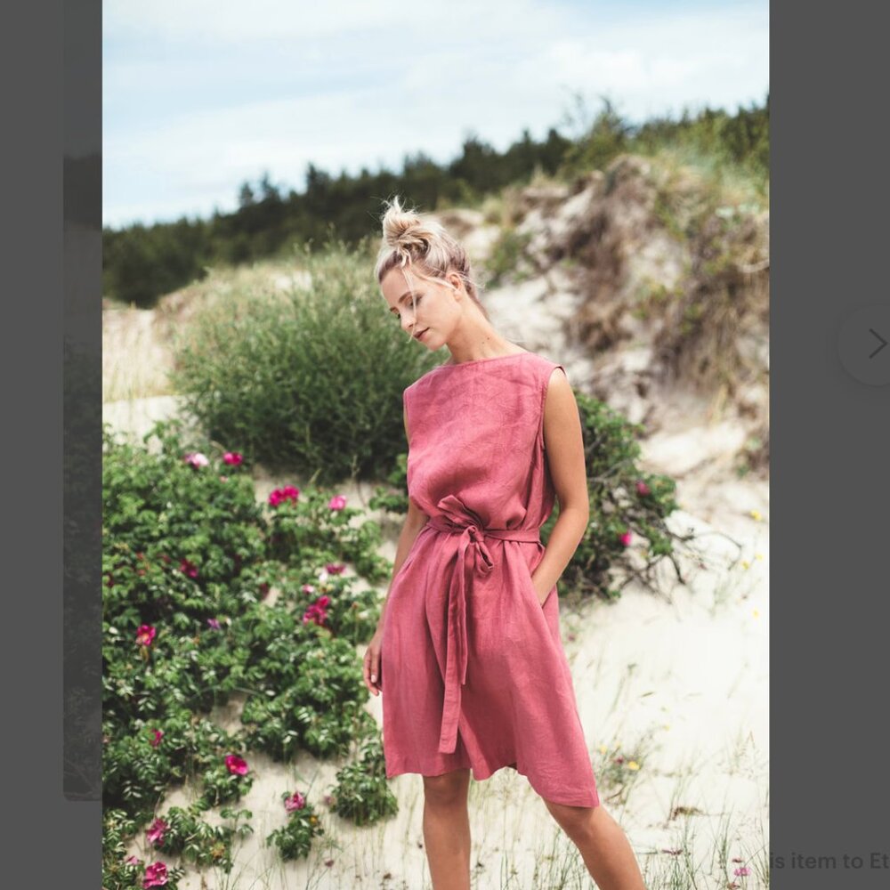 Linenfox Nida dress - Back V neck linen dress, size XS